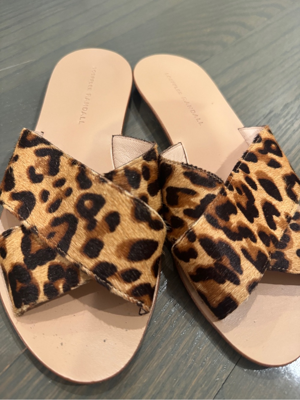 Loeffler Randall Leopard Print Crisscross Slide Sandals - Tan/Black